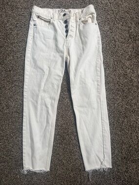 Free People White Button-Fly Raw Hem Jeans